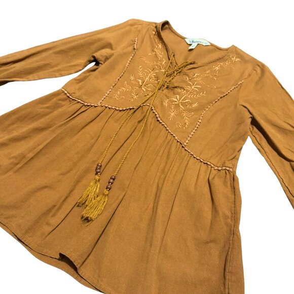 Tantrums Burnt Orange Embroidered Peasant Tunic Top – Babydoll, Size S, Like New - Picture 4 of 12